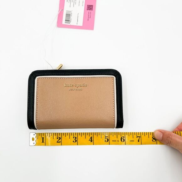 Kate Spade Morgan Cafe Mocha Leather Tan Black Compact Wallet - Picture 8 of 9
